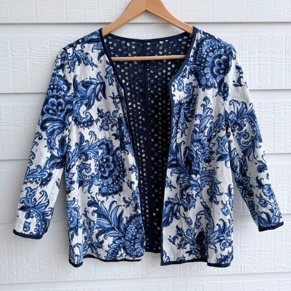 Coldwater Creek Jackets & Blazers - Coldwater Creek Reversible Navy Eyelet Floral Jacket 10